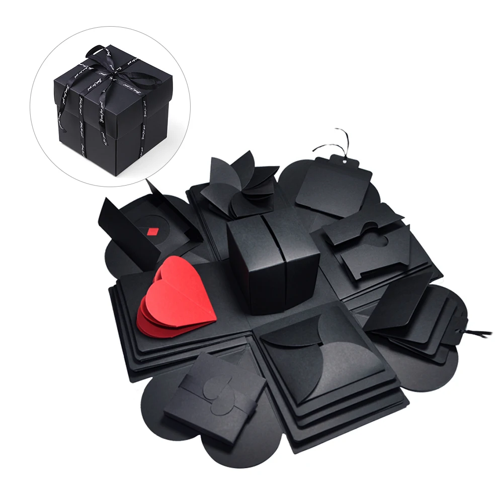 

DIY Explosion Box Handmade Memory Scrapbook Photo Album Surprise Gift for Valentine's Day Wedding Engagement Anniversary--Black