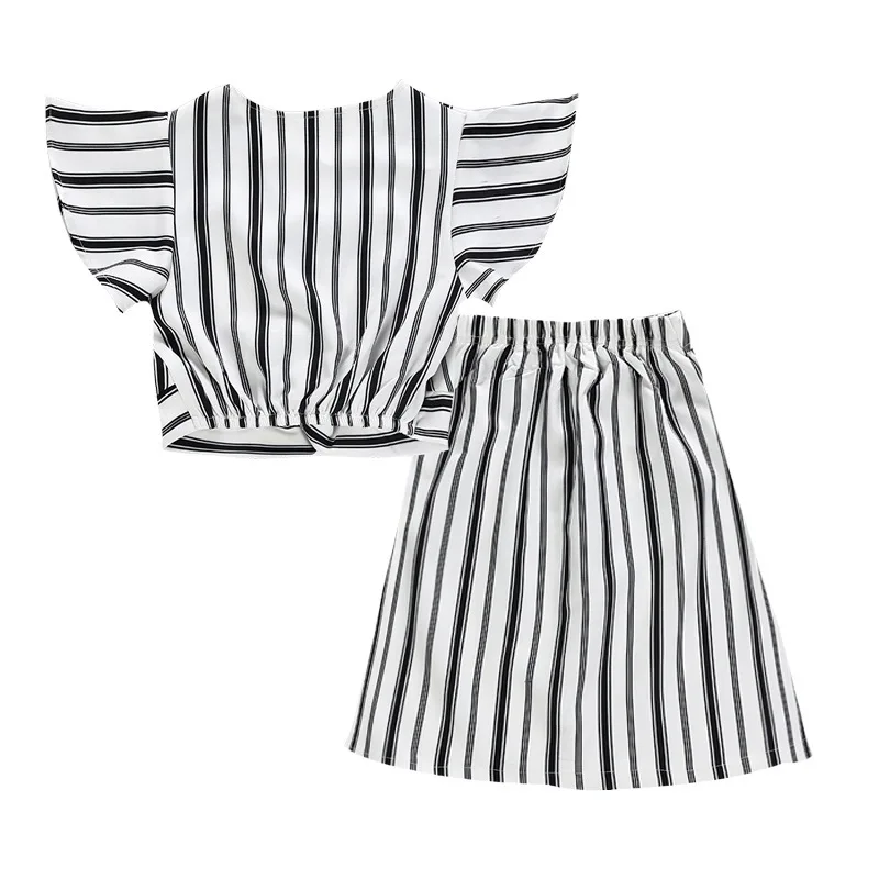 Комплект модной одежды для маленьких девочек белый черный комплект в полоску