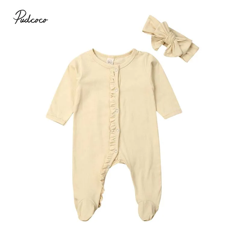 2019 Baby Spring Autumn Clothing Infant Kids Boy Girl Footies Ruffled Long Sleeve Jumpsuit Pajamas Sleepwear Ribbed Clothes | Детская