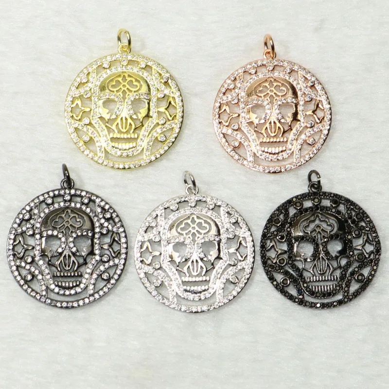 4 шт Череп медаль кулон ожерелье смесь цветов призрак подарок для леди круглый 50218