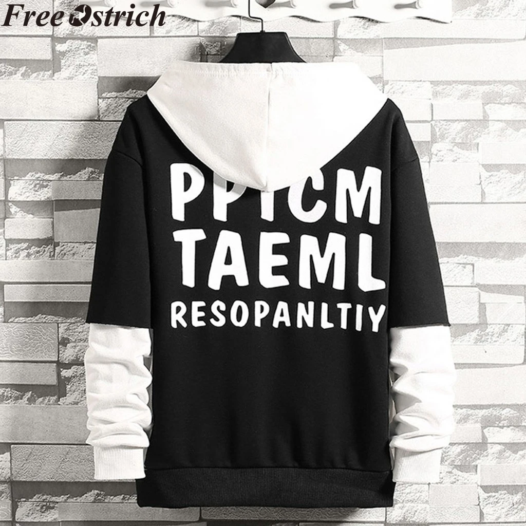 

Men Hip Hop Sweatshirts Hoodies Letter Print Fashion Plus Size Patchwork Pullover Long Sleeve Simple Casual Drawstring Loose Top