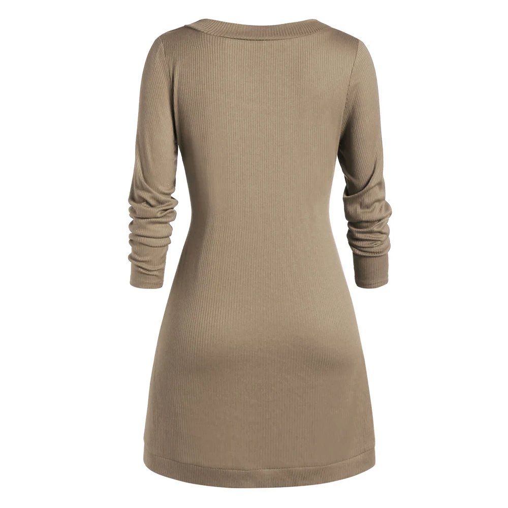 ROSEGAL размера плюс Разделение вязаный свитер осень-зима на пуговицах с разрезом