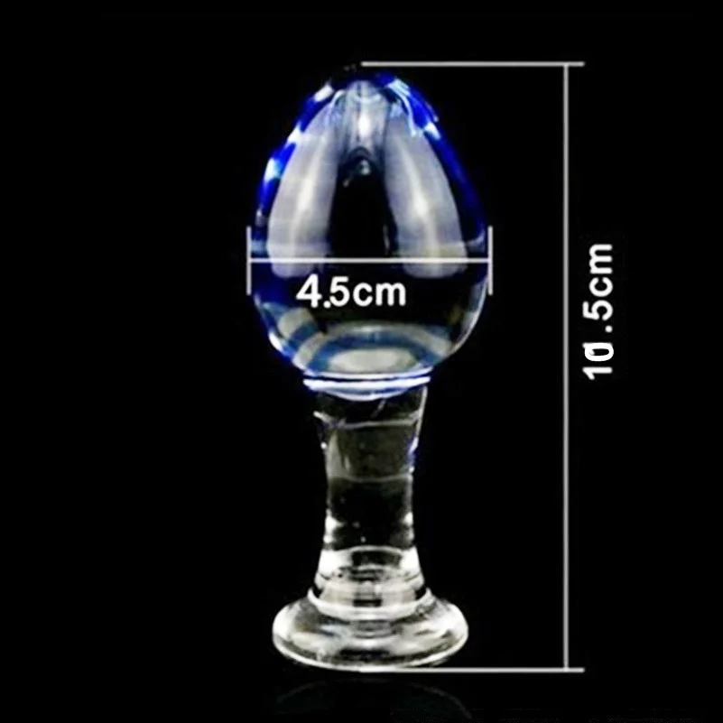 Стеклянная Анальная пробка большой фаллоимитатор с большим шариком синяя для