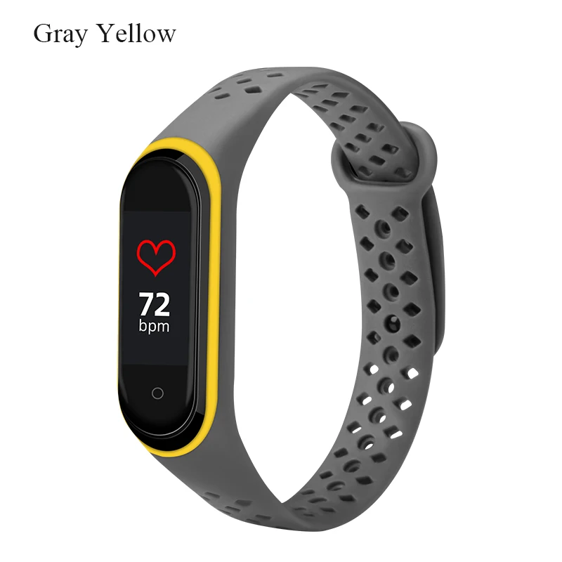 Gray with yellow BOORUI mi Группа 4 ремешок дышащий силиконовый браслет спортивный ремешок для xiaomi mi Группа 4 mi band 3 NFC ремешок на запястье - Цвет: Gray with yellow