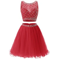 free shipping homecoming dress tulle two pieces girl party wear cocktail dresses crystal beaded charming graduation robes