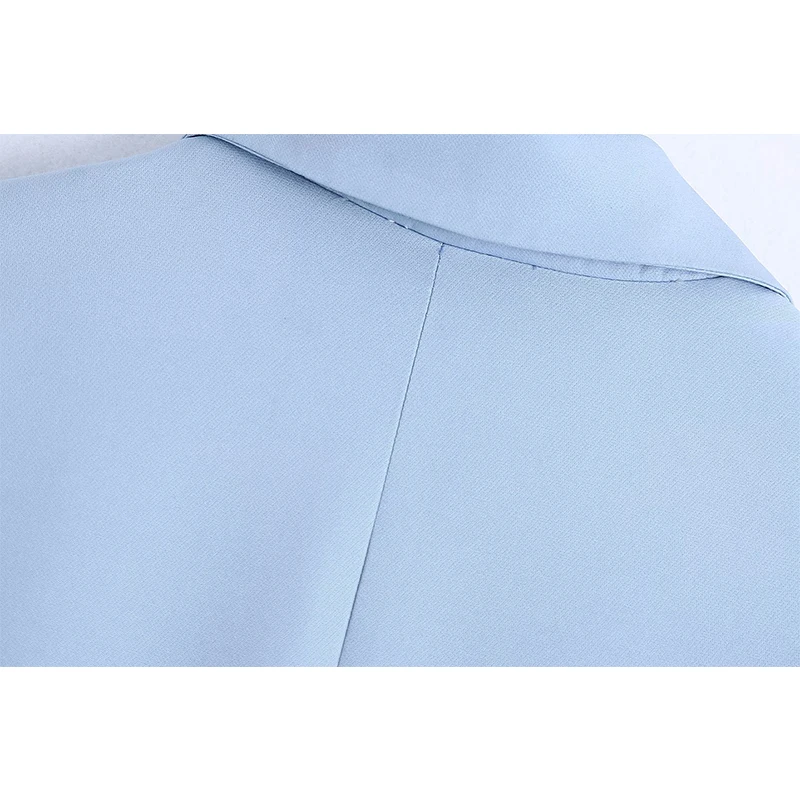 

Za 2021 Fashion Women Blue Casual Blazer Coat Vintage Notched Collar Long Sleeve Pocket Female Chic Tops BB1504