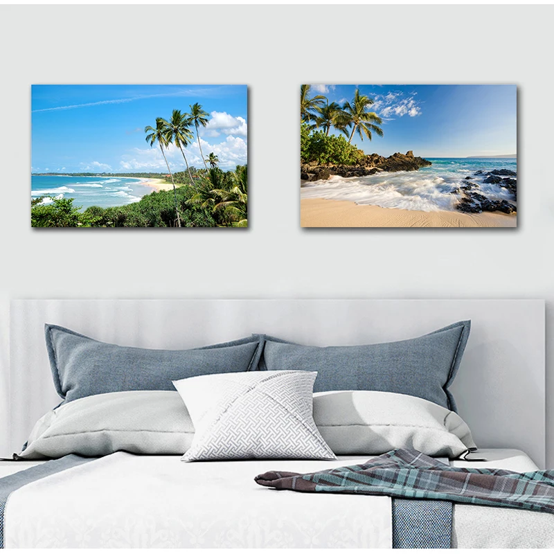 Тропический гавайский пляж дневной ландшафт голубое небо морская волна