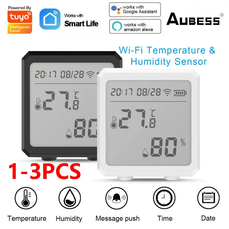 

Tuya WIFI Temperature And Humidity Sensor Indoor Hygrometer Thermometer With Alarm Function Works With Alexa Google Assistant