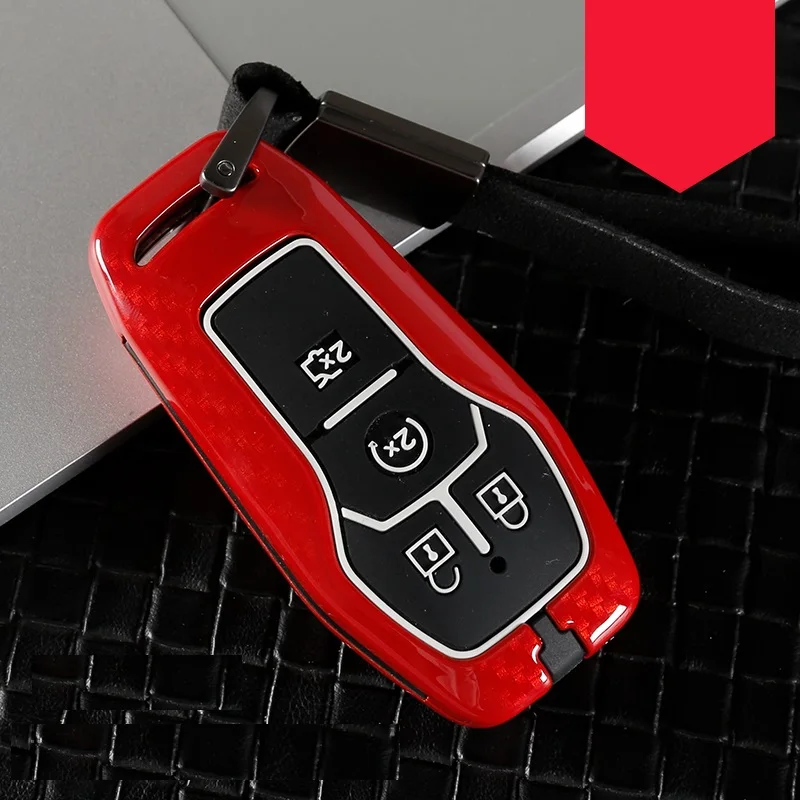 New carbon red Автомобильный Брелок дистанционного управления с ключом из углеродного волокна, чехол для Ford Fusion Mondeo Mustang F-150 Explorer Edge - Название цвета: New carbon red