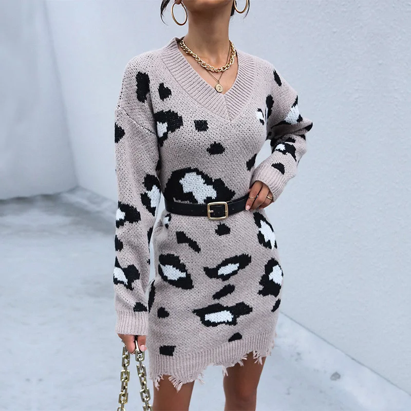 

Spring and Autumn Women’s wear 2021 new style Looser Leopard print Sweaters The dress womens winter sweaters