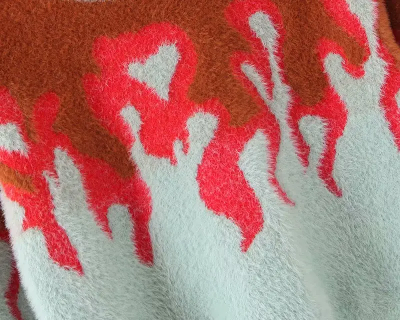 Bazaleas Streetwear O Neck Cropped knitted Pullover Sexy Fire Crop Top sweater women Vintage Women pull femme | Женская одежда