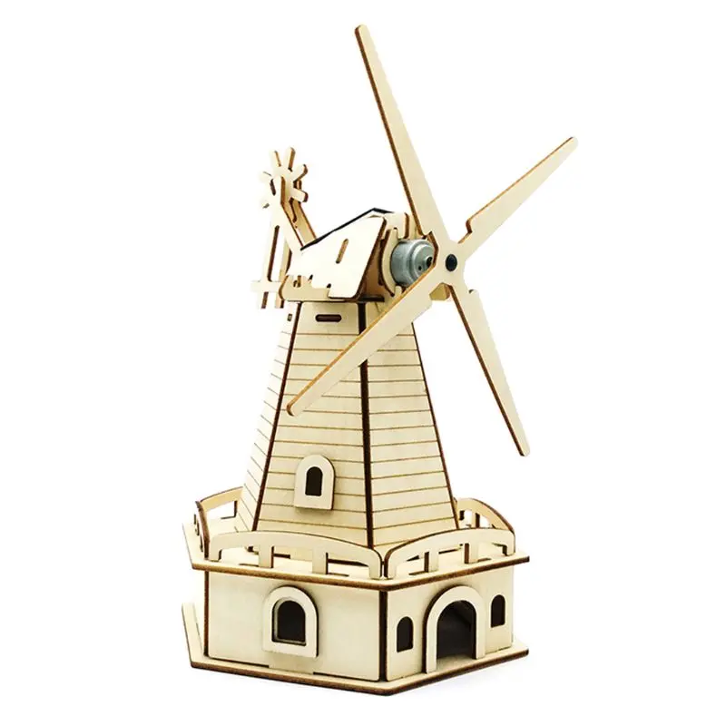 

3D Assembled Wooden Puzzle Solar Energy Powered Windmill Model Kit for Kid Adult BX0D