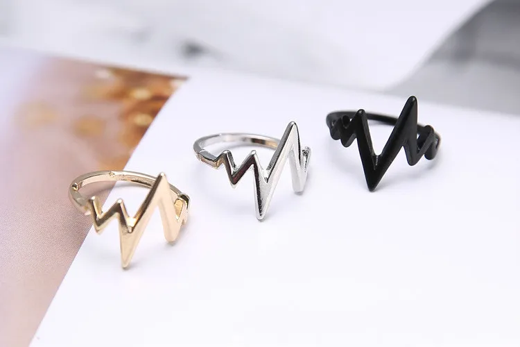 Милое кольцо на палец с электрокардиограммой простое готическое Черное золото