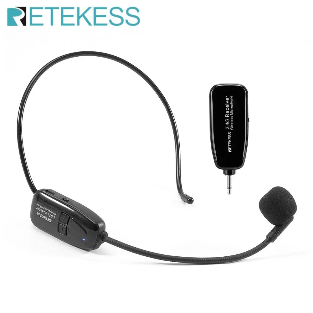 Transmissor de Microfone sem Fio com Receptor para Amplificador de Voz Turístico de Ensino Retekess Cabeça-montado Alto-falante Guia Tt123 2.4g