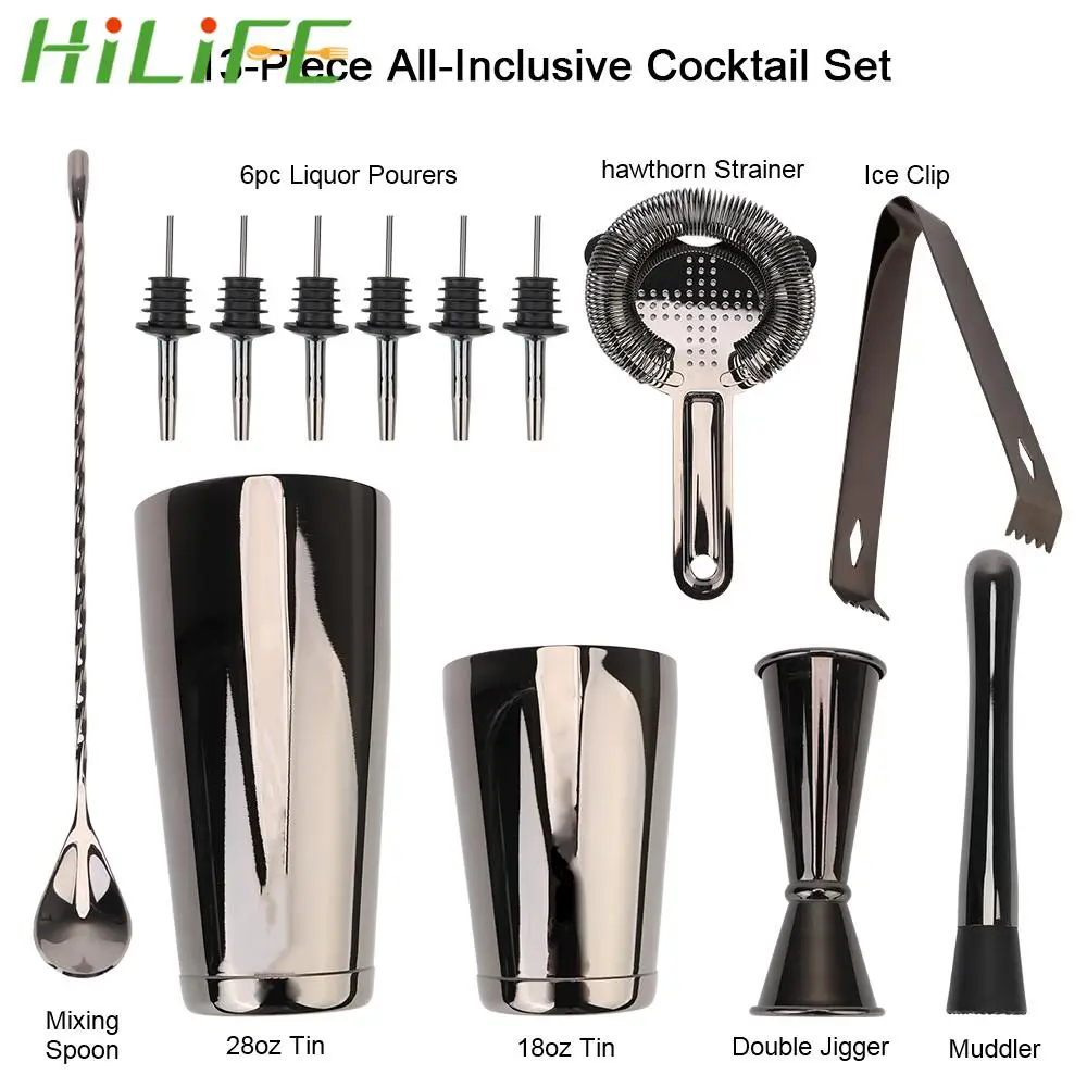 

Бостонский шейкер, 10 шт./13 шт. в наборе, из нержавеющей стали, крючок, мудлер, насадка, щипцы для льда, коктейльный шейкер, набор для бара, для д...