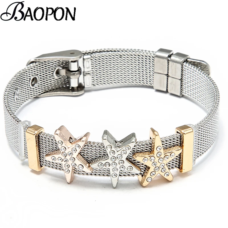 BAOPON браслеты из нержавеющей стали с блестящей морской звездой сетчатые для