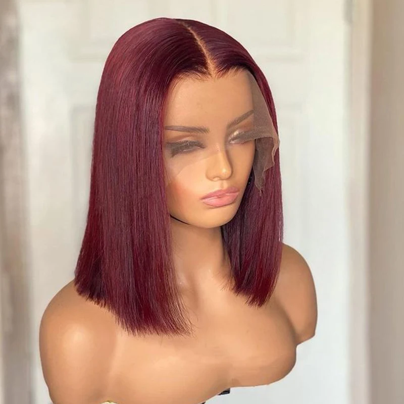 

Blunt Short Cut Bob Straight Lace Front Wigs for Black Women Babyhair Glueless Synthetic Preplucked Middle Part Curly 180% 99j