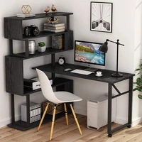 tribesigns rotating computer desk with 5 shelves bookshelf vintage rustic l shaped corner desk with storage reversible office