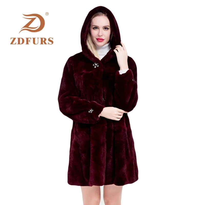 ZDFURS* 2019 Luxury Long fur coat Customize Plus Size Factory sale Genuine Rex Rabbit Real Fur Coat Women Fur Jacket New Winter