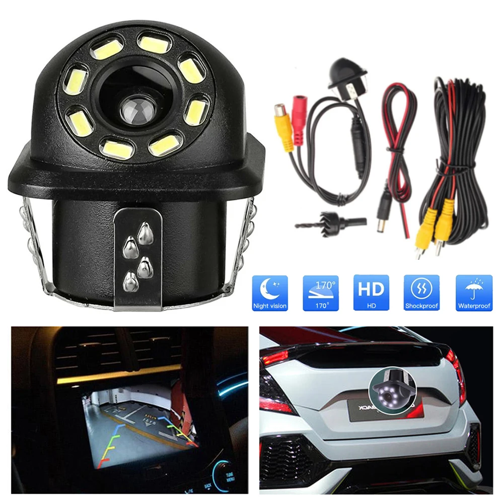

Car Rear View Camera 8 LED Night Vision Reversing Auto Parking Monitor CCD Waterproof 170 Degree HD Video