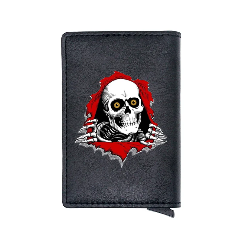 Модный черный кожаный кошелек с цифровой печатью черепа и скелетом держатель для