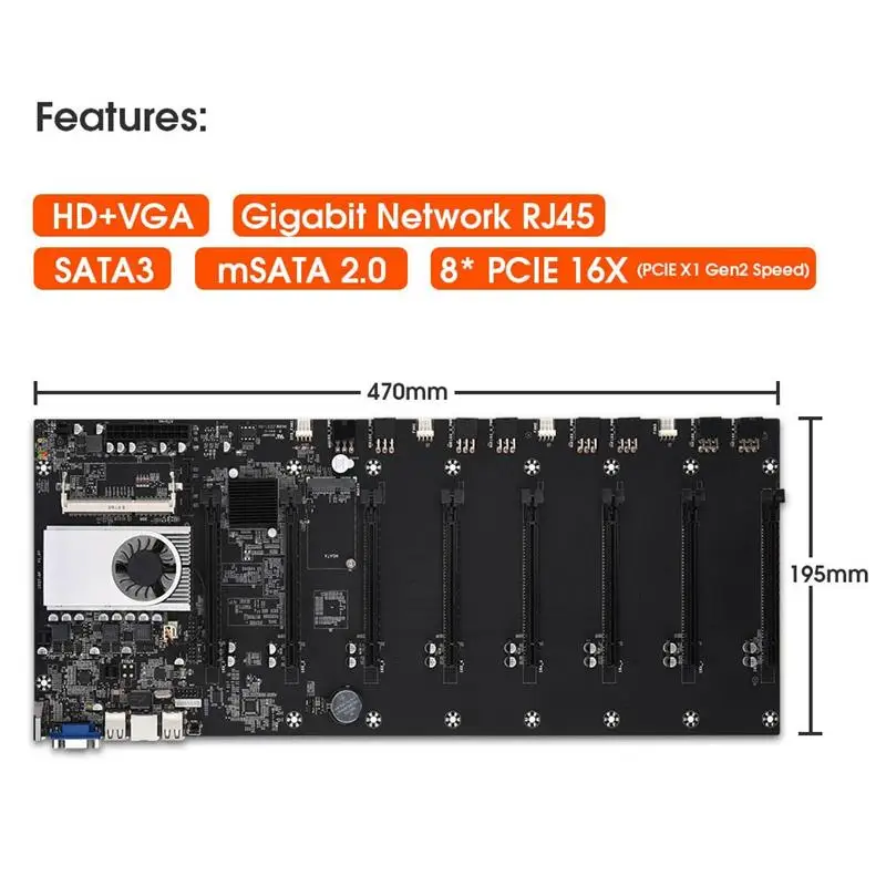 Günstig BTC-T37 Riserless Bergbau Motherboard 8 CPU Bitcoin Crypto Etherum Bergbau 4GB DDR3 1600MHz RAM 1037U 128GB MSATA SSD Power Kabel