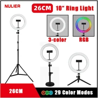 nulier 26cm 10 rgb led selfie ring light photography ringlight phone stand holder with tripod