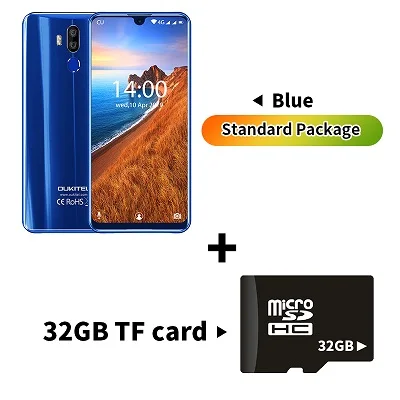 Blue N 32GB Card OUKITEL K9 7,1" FHD+ безрамочный экран капли воды Дисплей 6000 мА/ч, Батарея 5 V/6A Quick Charge смартфон 4 Гб 64 Гб 16MP/8MP Face ID мобильного телефона - Цвет: Blue N 32GB Card