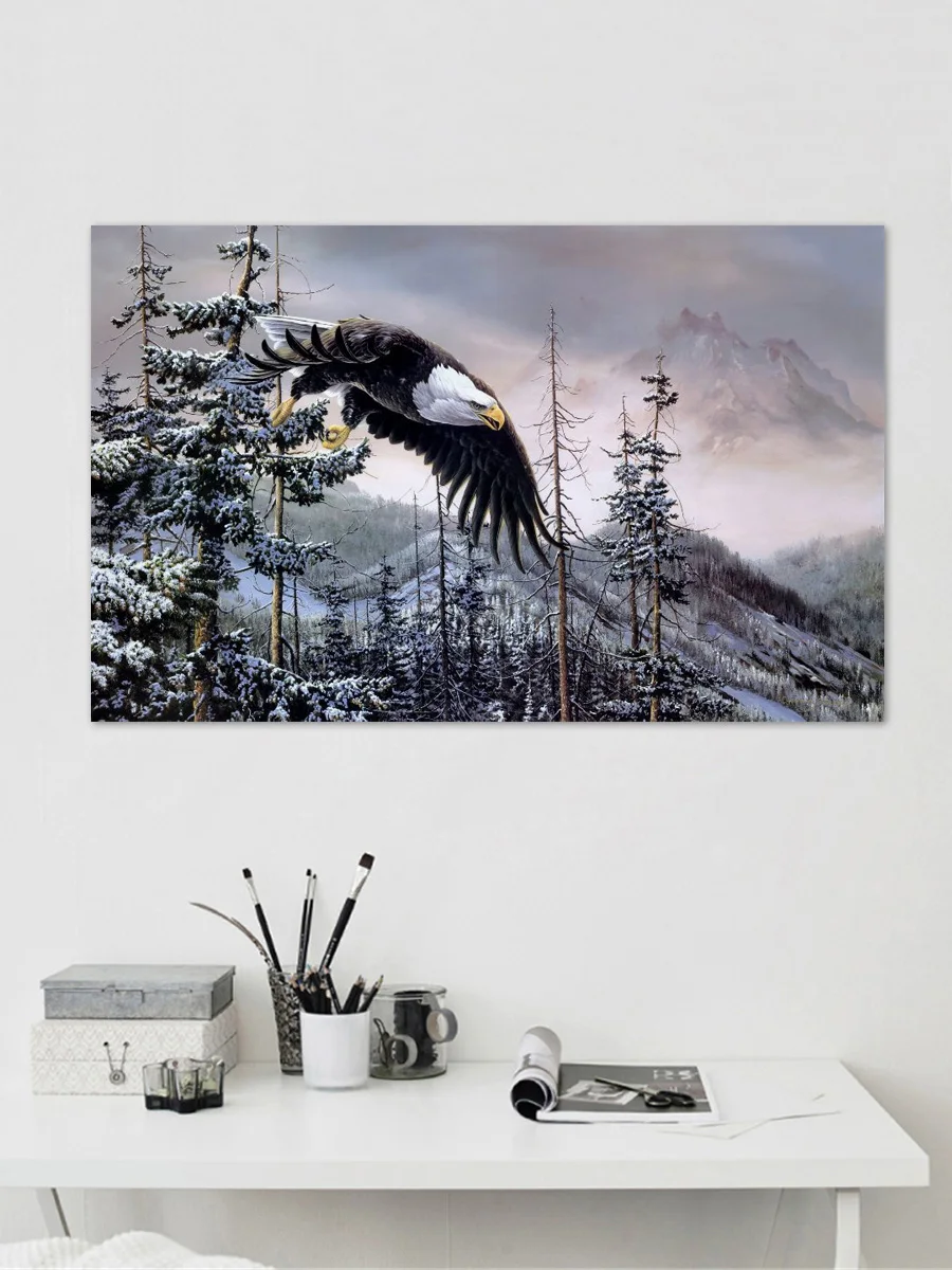 Животные Орл птицы снег зима природа ель лес ткань фотография домашнее искусство