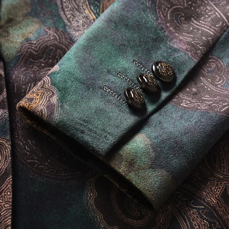 

Contrast Collar Black Print Suit Jackets 2020 Spring Slim Men Blazer Fashion Men One Button Wedding Party Blazer Jacket Plus 6XL