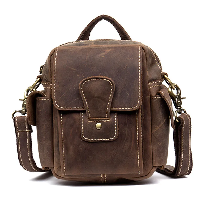 Высокое качество винтажная Мужская поясная сумка из натуральной кожи на ремне