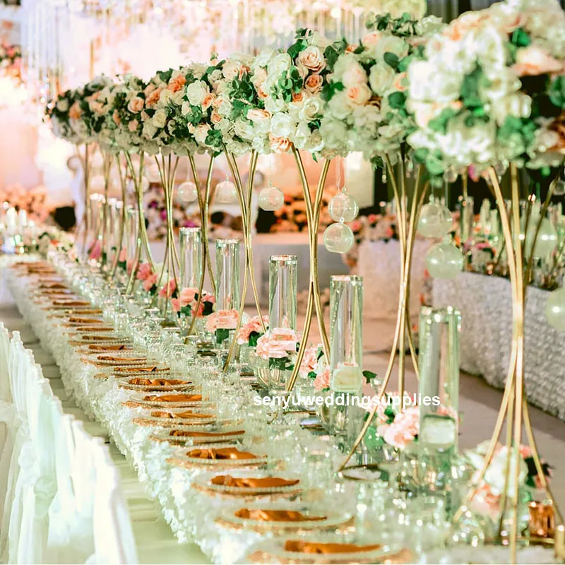 10pcs)Factory Wholesale Tall Metal Table Wedding Centerpiece Flower Stands Gold for wedding Decoration senyu2196 | Дом и сад