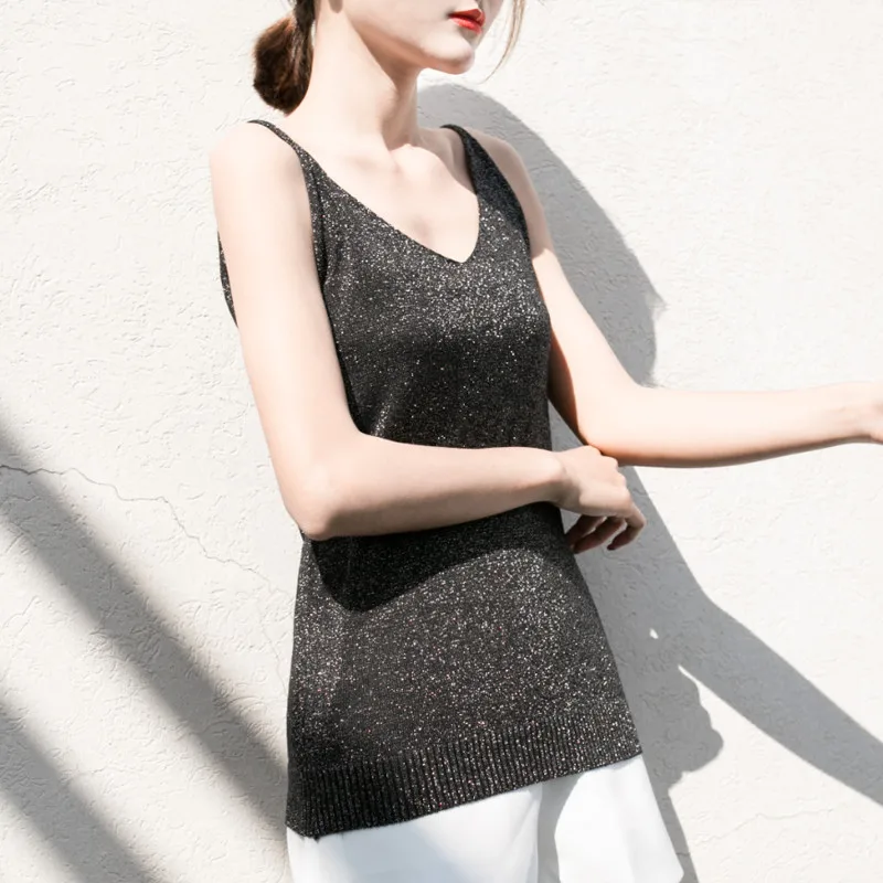 Оптовая продажа 2 шт./лот вязаные майки жилеты Майки с блестками и V-образным
