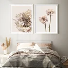 Современный высушенный Цветущий цветок Protea на бежевом холсте, настенная живопись, постеры, принты, картины для гостиной, украшение для дома