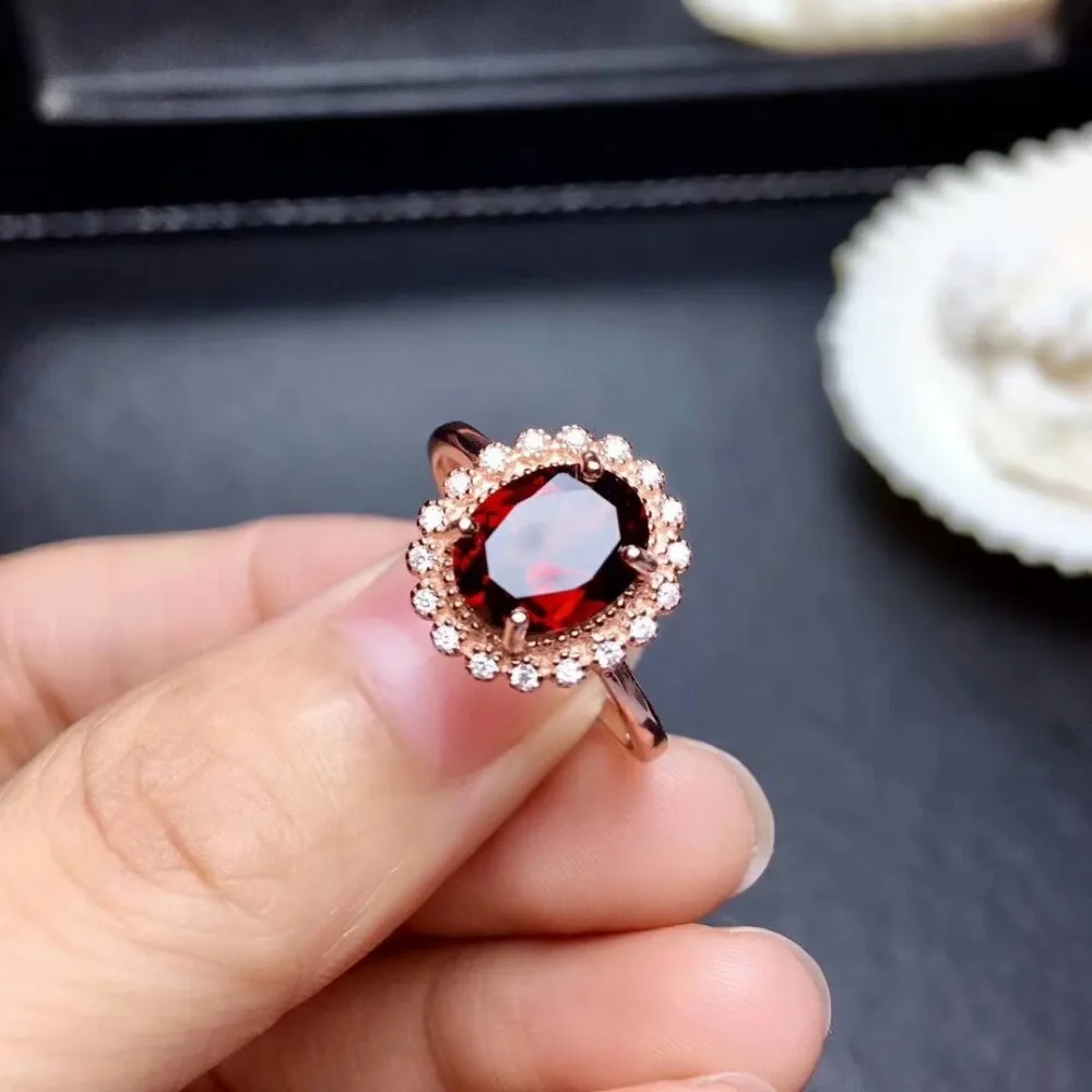 

SHILOVEM 925 SILVER NATURAL GARNET RINGS OPEN CLASSIC WHOLESALE FINE WOMEN WEDDING GIFT WATER DROP NEW PARTY 7*9MM BJ0709018AGS