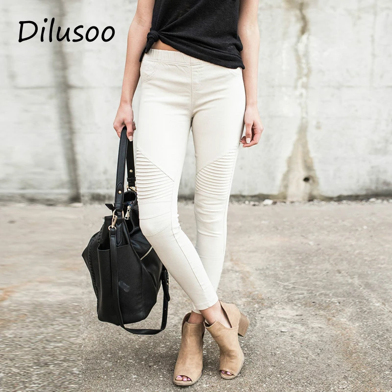 Женские джинсы Dilusoo с высокой талией плиссированные белые брюки карандаш