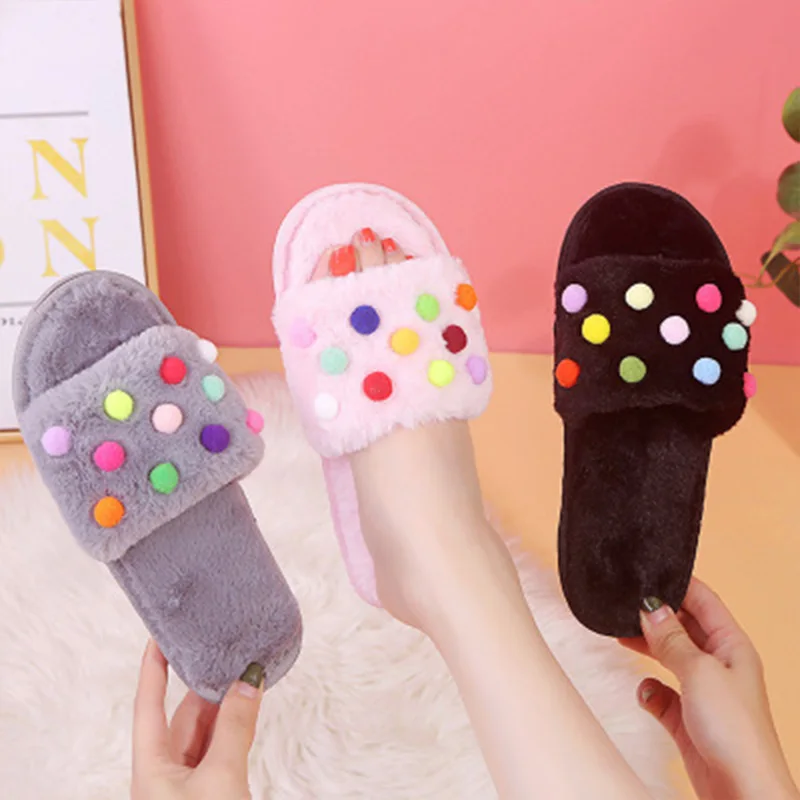 Модные домашние тапочки из хлопка для девочек Мягкая Милая разноцветная обувь с