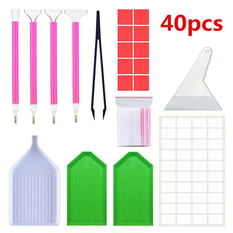 

40Pcs Diamond Painting Tools Kits Roller Pen Clay Tray Sticker Storage Box Sets for DIY Diamond Embroidery Art Accessories