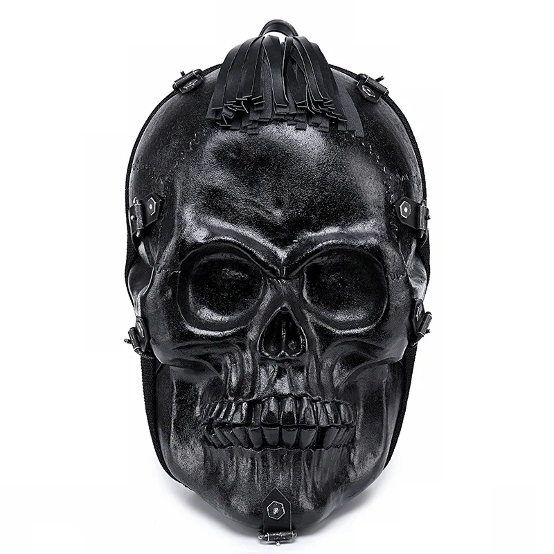 New personality three-dimensional skull 3D embossed evil spirit pu lady punk shoulder bag halloween tassel unisex big backpack