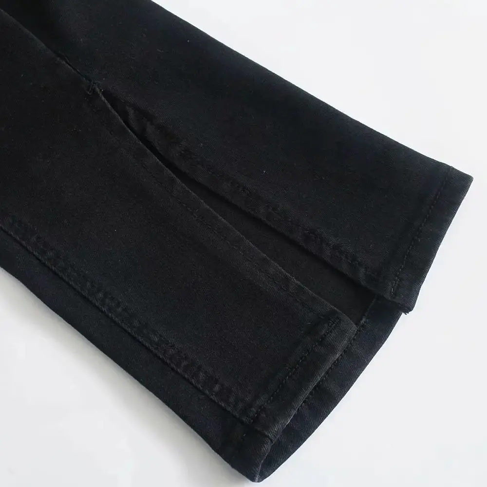 

XNWMNZ Spring Skinny Split Long Pants Bottoms Women Elegant Black Trousers High Waist Office Lady Pentalon Femme Flare Loose