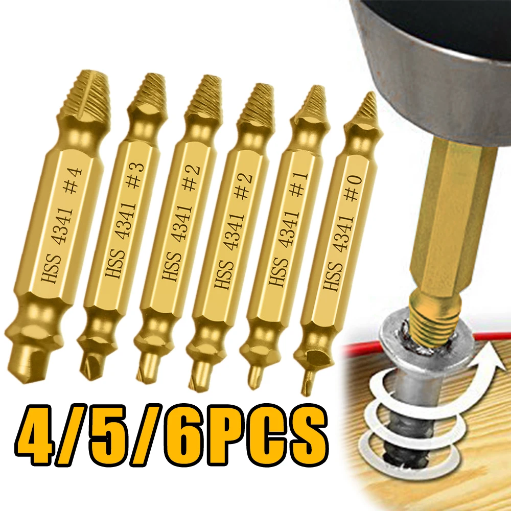 

Metric 4/5/6 PCS Double Head Drill Bit Suit Damaged Screw Extractor HSS Titanium Plating DIY Disassembly Tools Portable Easy Use
