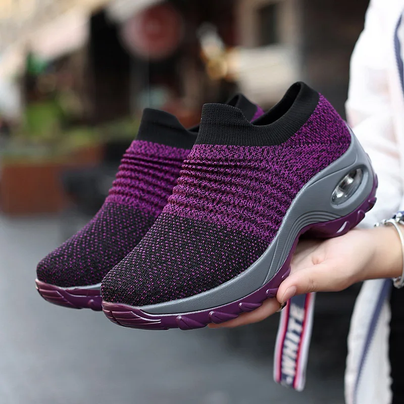 

2019 Women Autumn Sneakers Sock Shoes Ladies Flats Platform Shoes Female Breath Mesh Slip on Tenis Sneakers Creepers Shoes Woman