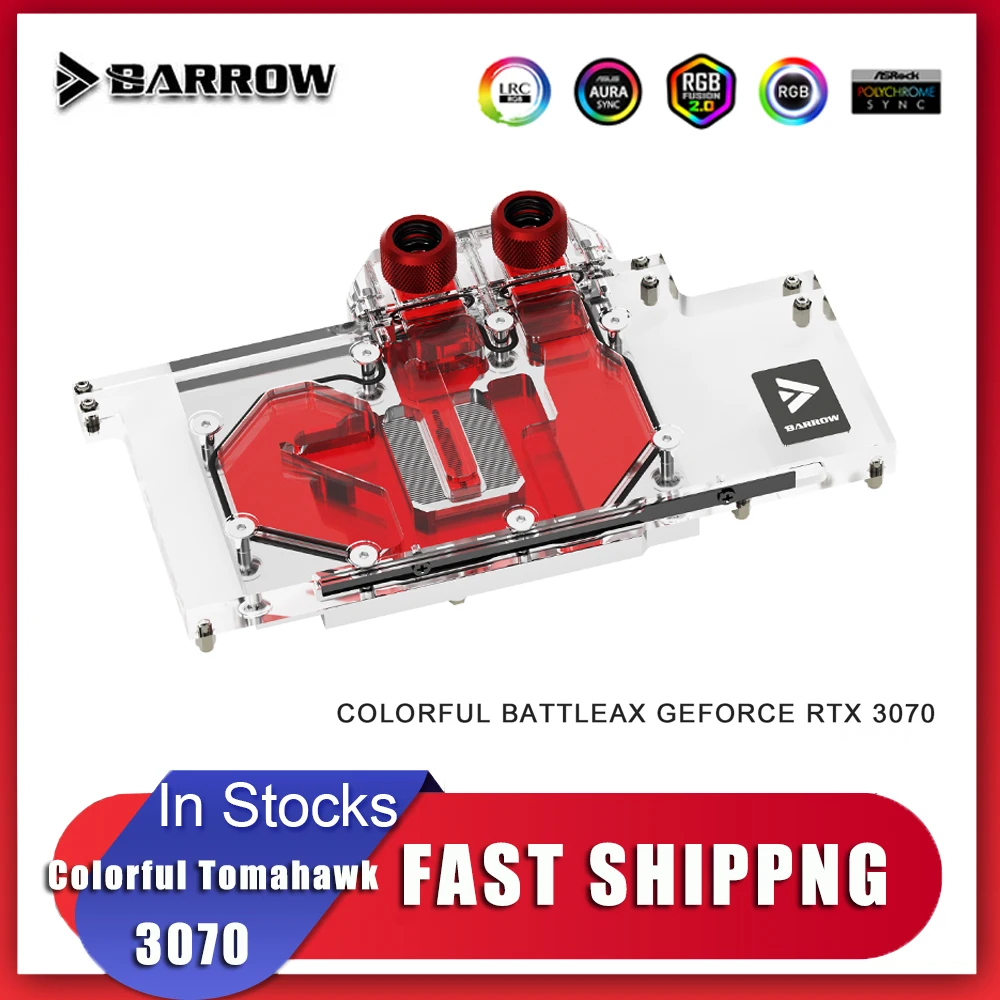 

BARROW 3070 GPU Water Block for COLORFUL Battle-AX RTX 3070, Full Cover ARGB GPU Cooler, 5V 3Pin ARGB SYNC BS-COI3070Z-PA