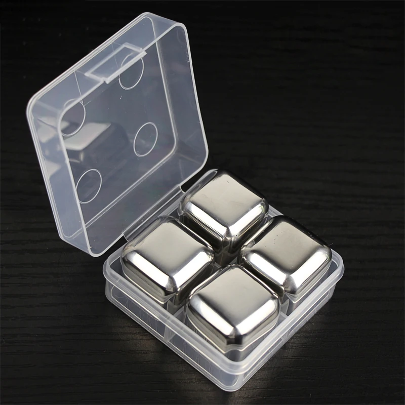 4PCs With Box Различные 304 из нержавеющей стали кубики льда череп камень с сумкой коробка Творческий Виски камни шампанского охладитель пива камни Бар Инструмент - Цвет: 4PCs With Box