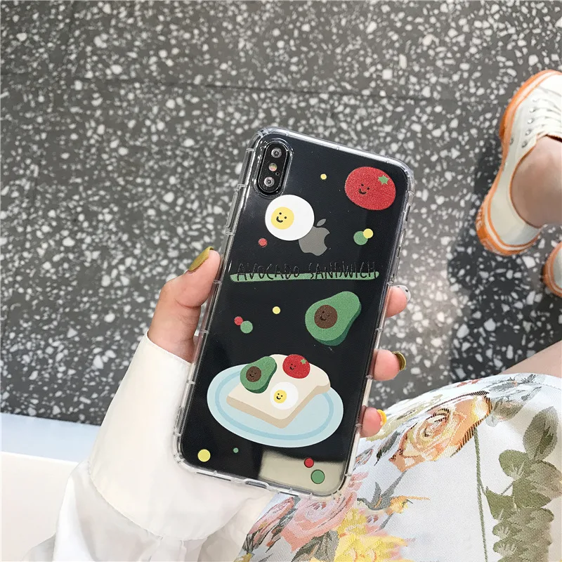 INS Korea Cute Strawberry Cake Avocado Soft Phone Case For iPhone 11 Pro Max Back Cover for X XR XS 8 7 6 6S Plus |