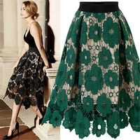 hollow out lace skirts women elegant fashion flower embroidery womens casual sexy skirt party black skirt