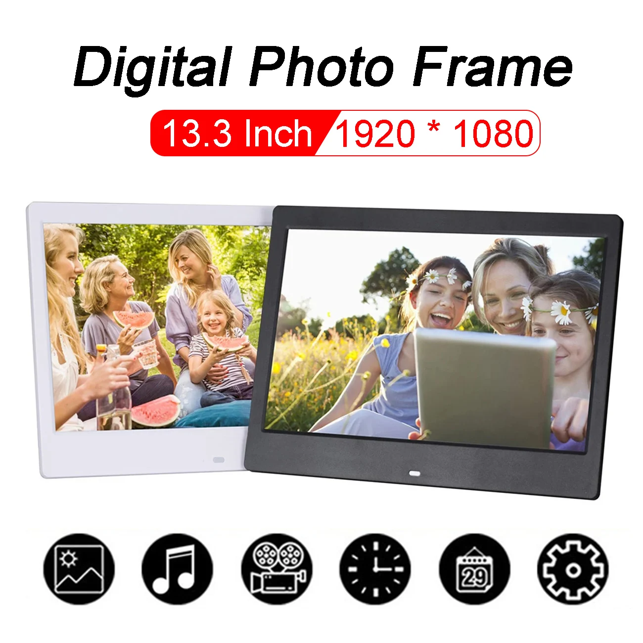 

SJD-1303iPS 13.3" HD Digital Photo Frame Picture MultMedia Player MP3 MP4 Alarm Clock For Gift 1920*1080 HD Screen Desktop Album