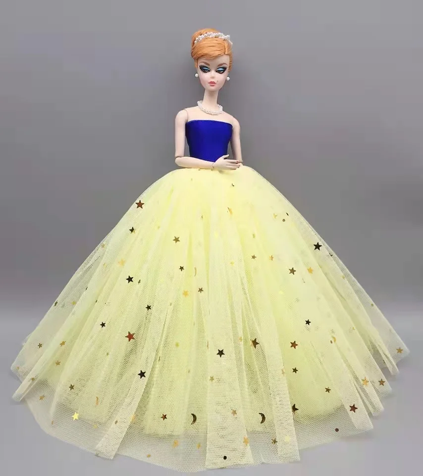 

1/6 BJD Blue Yellow Moon Star Sequin Lace Wedding Dress For Barbie Doll Clothes Gown Vestido 11.5" Dollhouse Accessories Kid Toy
