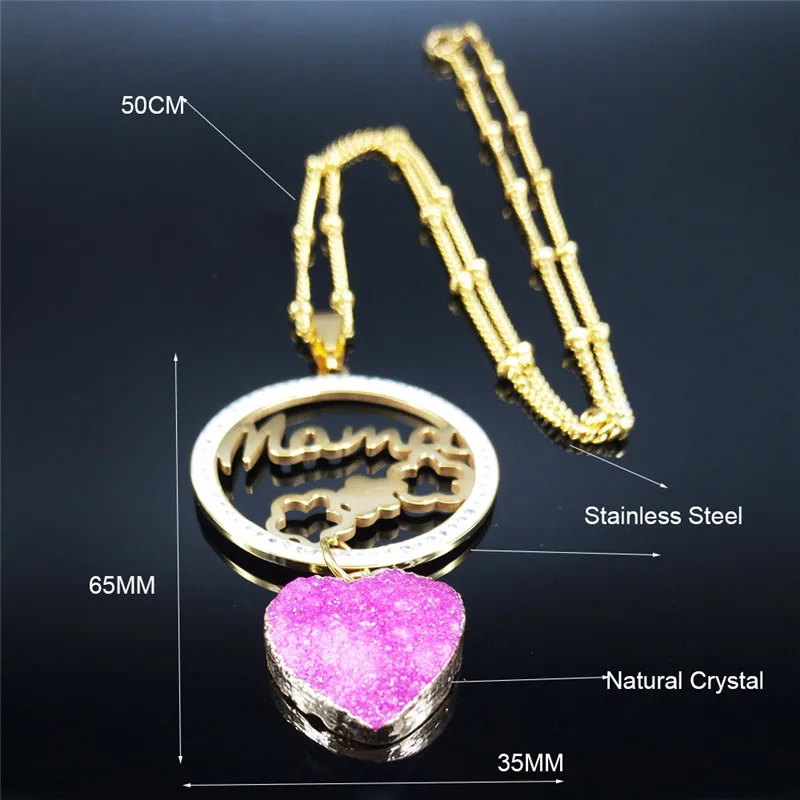

Mama Pink Crystal Stainless Steel Statement Necklace Women Gold Color Necklaces Mother's Day Gift Jewelry colgante mujer N23S04