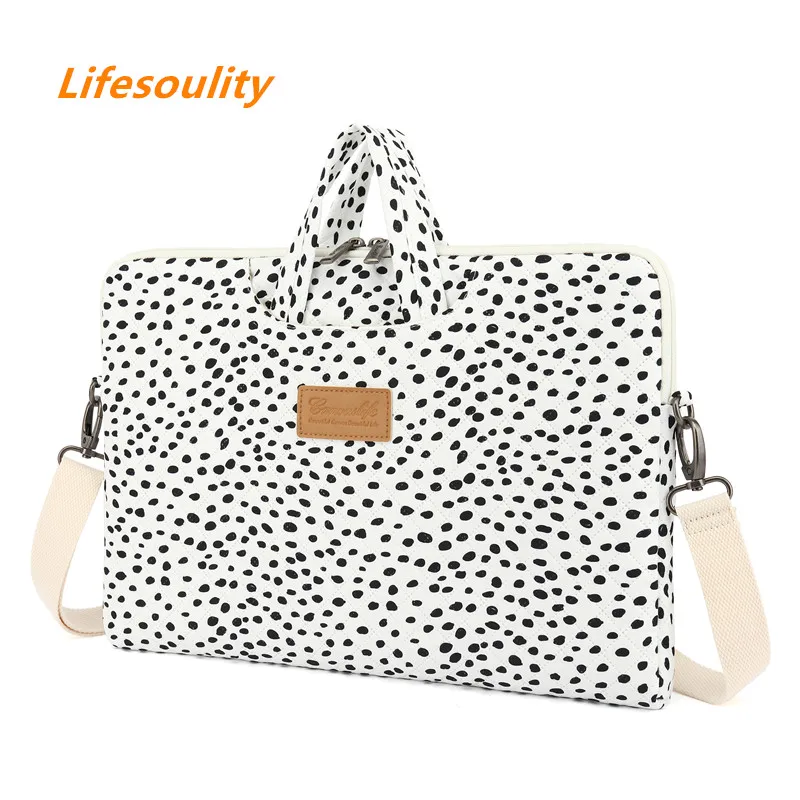 

Lifesoulity snow leopard pattern ladies waterproof laptop bag shoulder messenger bag laptop sleeve for macbook pro 14 15 inch
